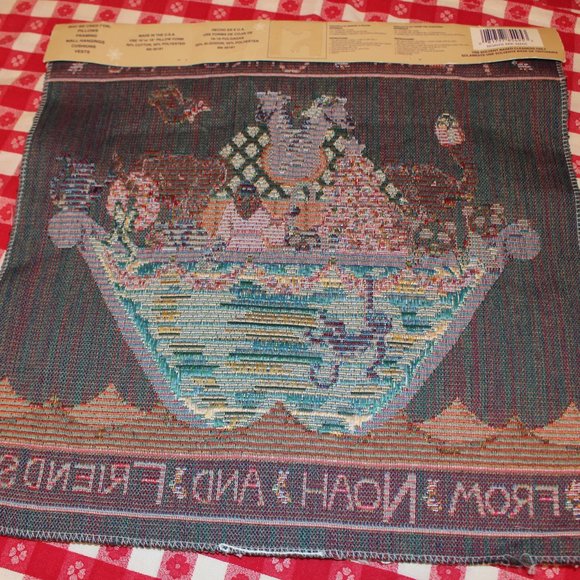 Tapestry Fabric Panel Merry Christmas From Noah & Friends 17.75" Sq Noahs Ark - Picture 5 of 12